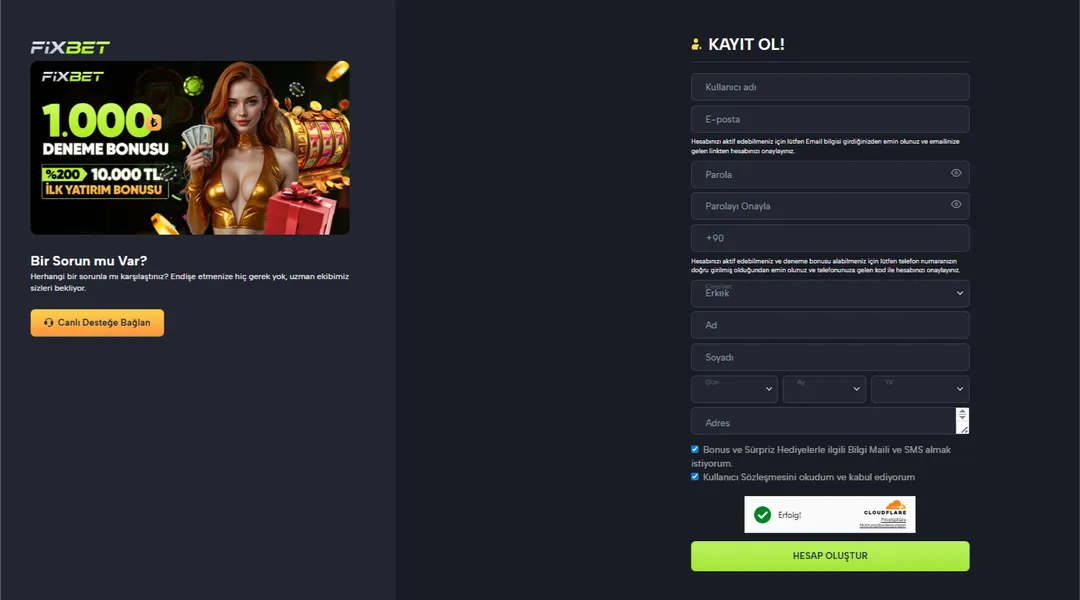 Fixbet Kayıt ve Hesap Açma İşlemleri
